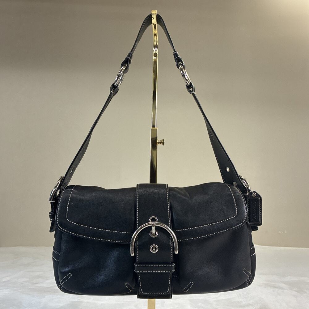 Coach Medium Soho Black Leather Buckle Flap Shoulder Bag Hobo Vintage Y2K Chrty